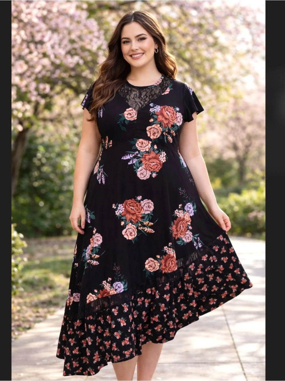 Torrid NWT Asymmetrical Midi Floral Lace Dress